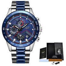 Load image into Gallery viewer, LIGE Men Watches Top Brand Luxury Stainless Steel Blue Waterproof Quartz Watch Men Fashion Chronograph Male Sport Military Watch
