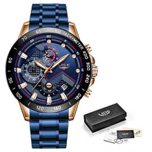 Load image into Gallery viewer, LIGE Men Watches Top Brand Luxury Stainless Steel Blue Waterproof Quartz Watch Men Fashion Chronograph Male Sport Military Watch
