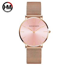 Load image into Gallery viewer, Japan Quartz Movement High Quality 36mm hannah Martin Women Stainless Steel Mesh Rose Gold Waterproof Ladies Watch Dropshipping
